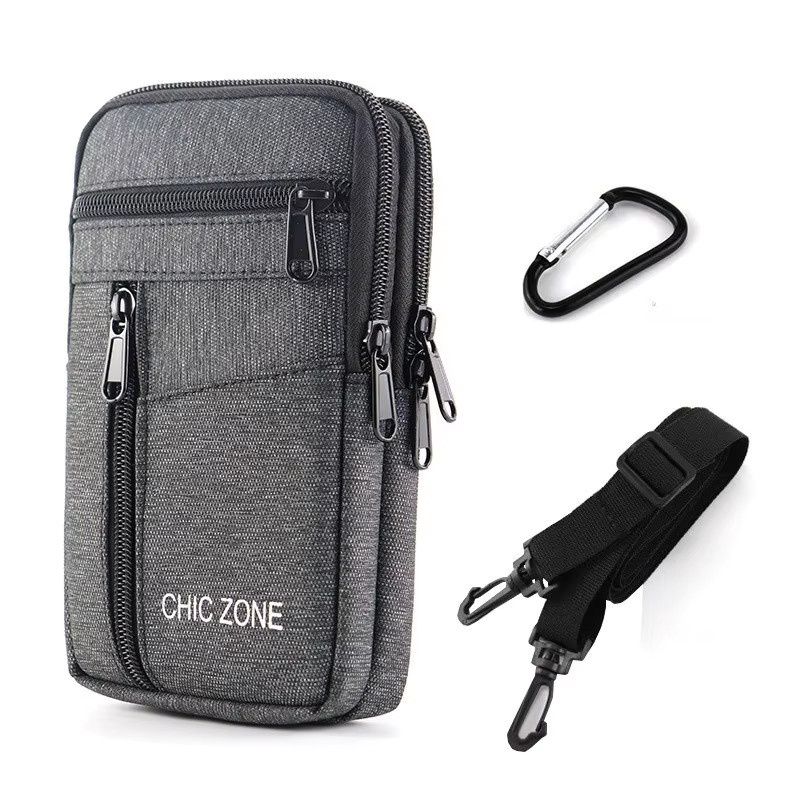 HAISSKY Gürteltasche für iPhone 13 14 15 16 17 Pro Max Plus mit Reißverschluss und Lanyard in Grau - Bild 4