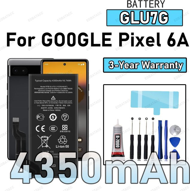 Google Pixel 6A Ersatzakku GLU7G in Schwarz inklusive Werkzeug-Set - Bild 1