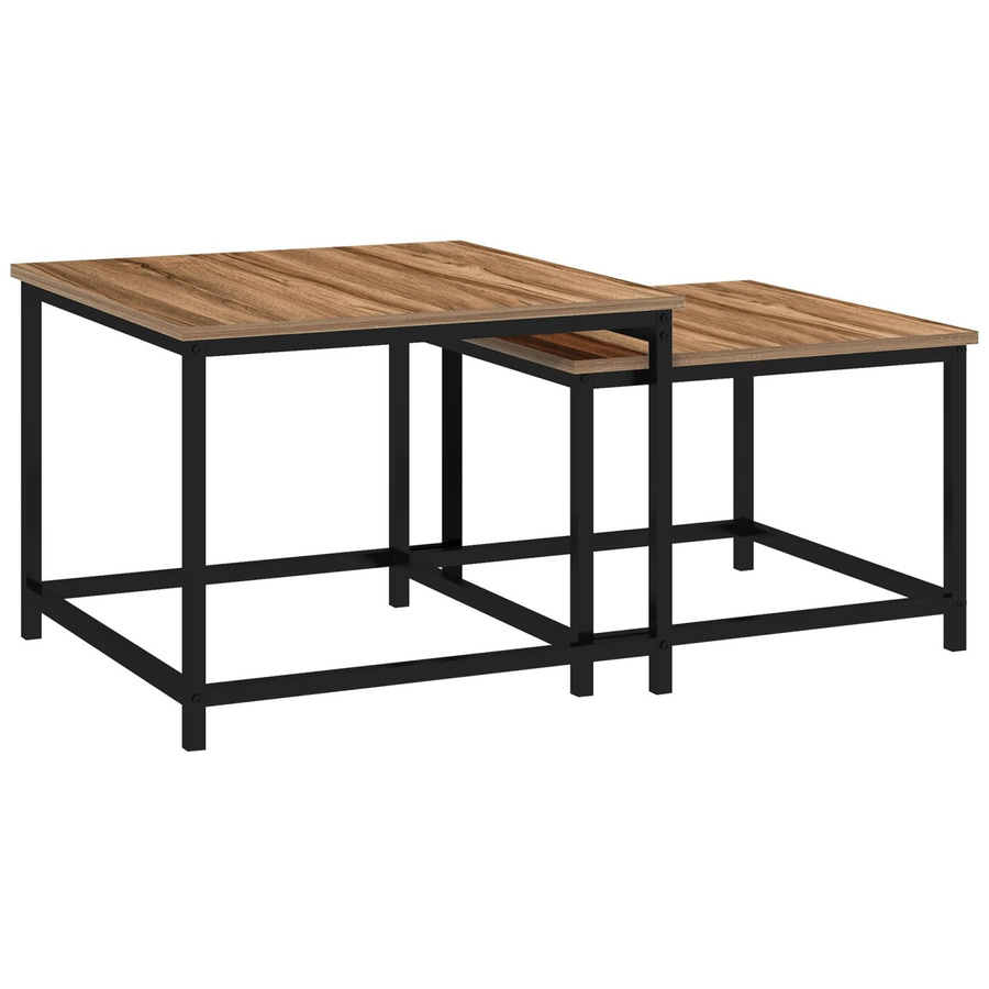 HOMCOM Couchtisch 2er-Set im Industrial Design mit Holzoptik und Stahl in Natur und Schwarz - Bild 2
