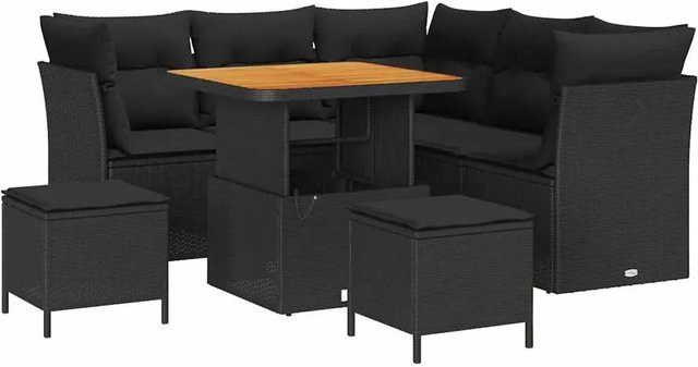 vidaXL 8-teiliges Garten-Sofa-Set in Schwarz aus Poly Rattan und Akazie mit Kissen - Bild 1