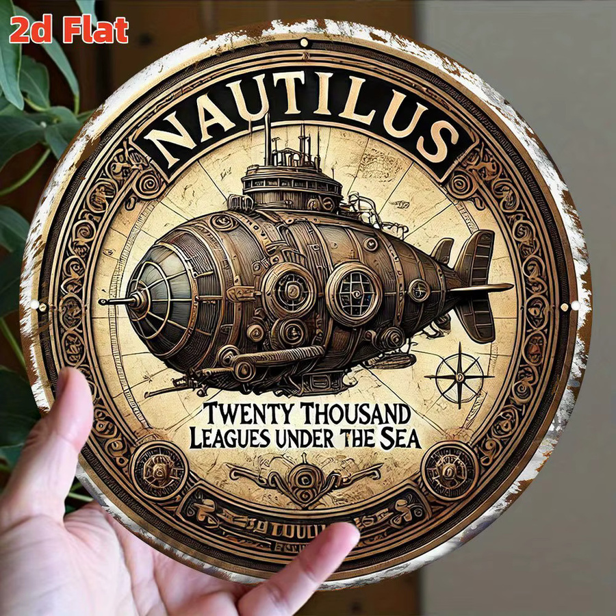 Potdemiel Vintage Nautilus U-Boot Wandkunst aus Metall mit antikem Kompass-Design, Mehrfarbig, B/B: 19,79 x 19,79 cm - Bild 4