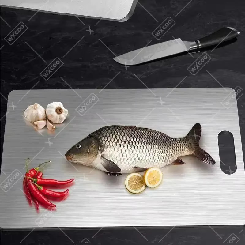 WXCOO Edelstahl-Schneidebrett in Silber, rechteckiges Schneidebrett für die Küche zum Schneiden und Kneten von Fleisch, Obst und Gemüse - Bild 2