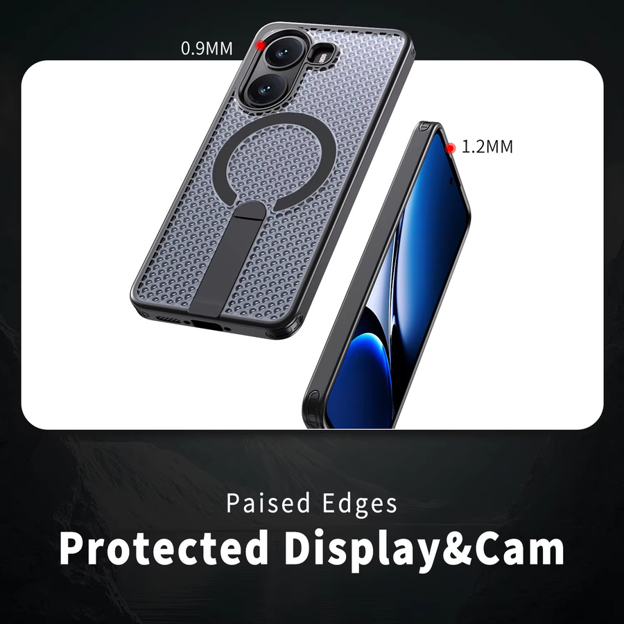 Magnetische Rüstung Schutzhülle für Xiaomi Poco X7 Pro und Redmi Turbo 4 5G in Blau mit Kühlungslöchern und Metallhalterung aus TPU und Acryl - Bild 2