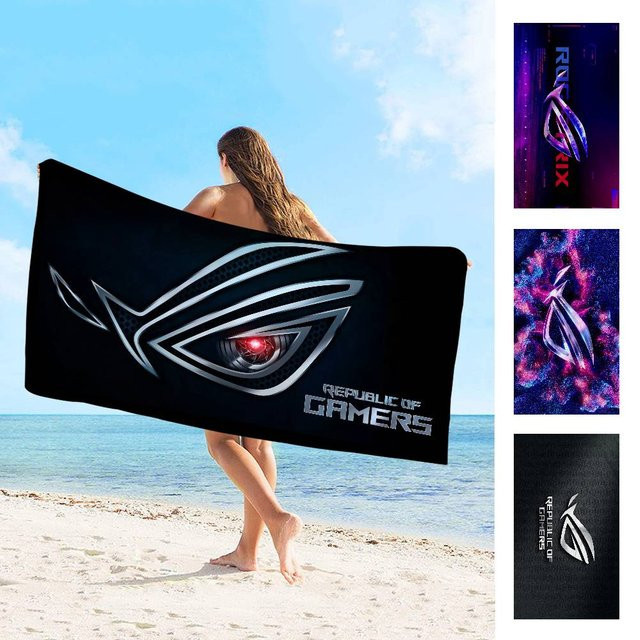 Asus ROG Anime Strand-Schwimmhandtuch aus Baumwolle, Schwarz, für Kinder und Sport - Bild 1