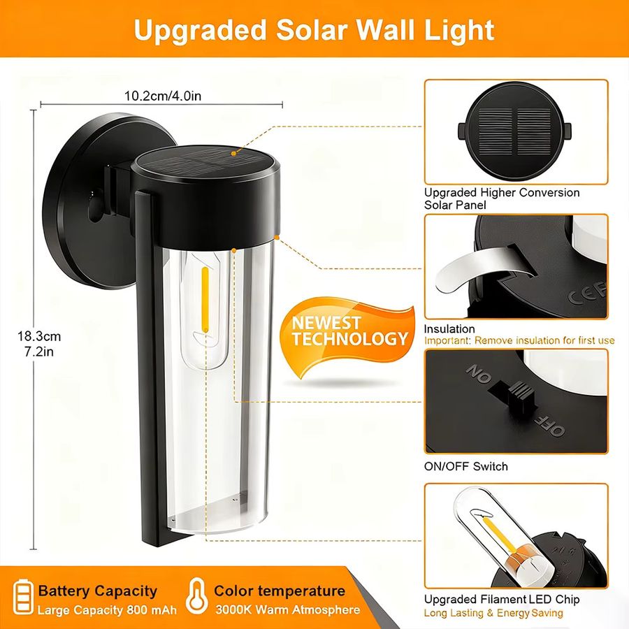 GOTOBE LED Solar Außenwandlampe Wasserdicht mit Lichtsteuerung für Garten, Zaun und Veranda - Bild 4