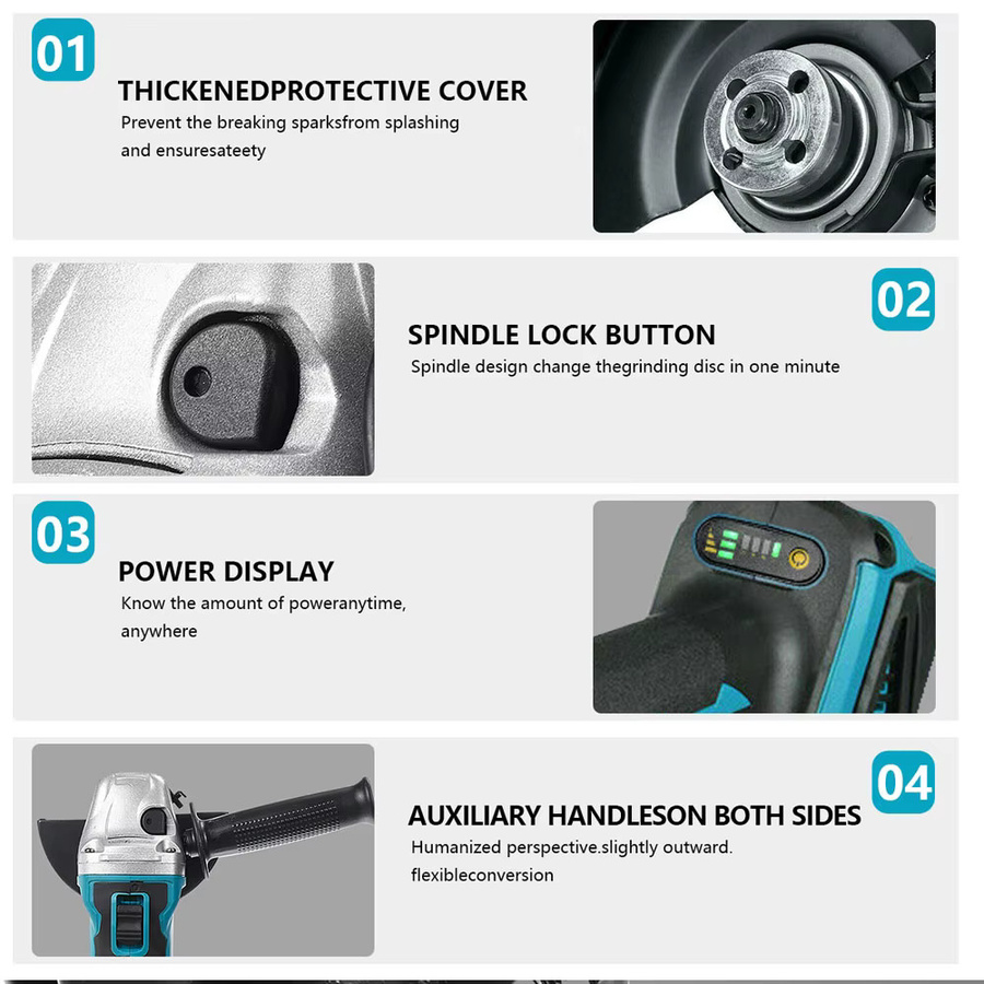 Makita bürstenloser elektrischer Winkelschleifer mit variabler Geschwindigkeit, 125 mm, Blau, für Makita LXT 18 V Akku - Bild 4