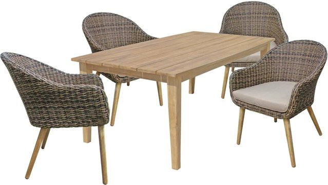 DELUKE Garten-Sitzgruppe aus Akazie in Pfefferbraun mit Esstisch und Stühlen für Garten und Terrasse - Bild 1