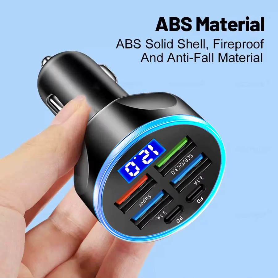 Kebidumei Autoladegerät mit 6 Ports und 66W Schnellladung, Dual PD und USB QC3.0, Zigarettenanzünder-Adapter mit Voltmeter-Anzeige, Schwarz - Bild 4