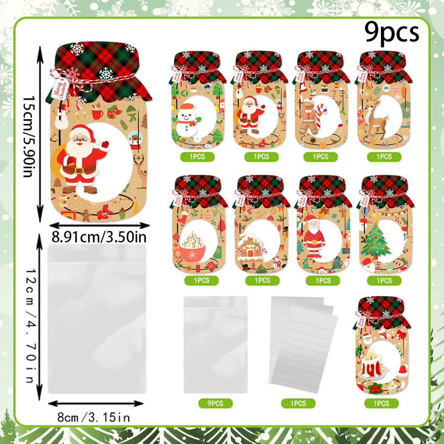 9er Set joy-enlife Weihnachtliche Geschenktüten und Etiketten aus Papier in Mehrfarbig für Weihnachtsdekoration und Party-Gastgeschenke - Bild 3