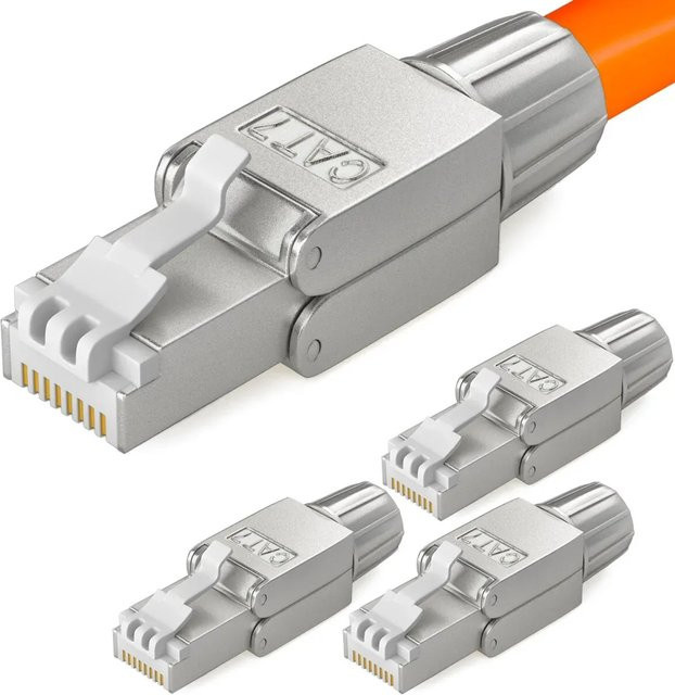 hb-digital 4er Set Netzwerkstecker CAT7 RJ45 LSA STP Ethernet LAN in Silber aus Zinklegierung - Bild 1