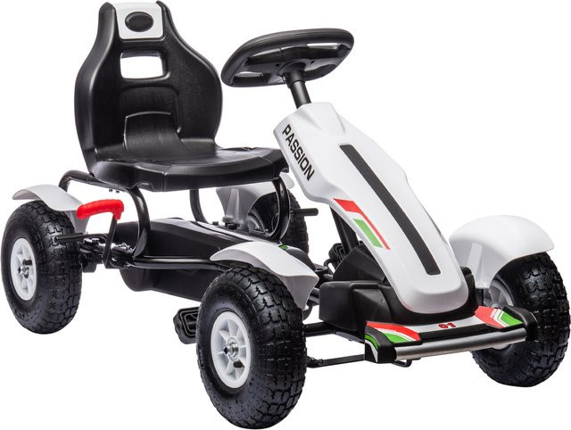 HOMCOM Gokart Tretauto mit Handbremse und verstellbarem Sitz, Weiß, 5-12 Jahren - Bild 1