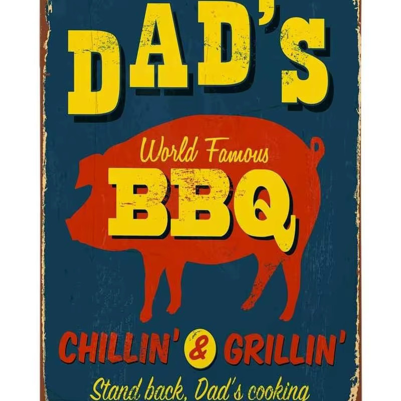 AOYEGO Vintage Metall-Blechschild Wanddekoration mit BBQ-Motiv und rotem Schwein in Blau, Rechteckig - Bild 2