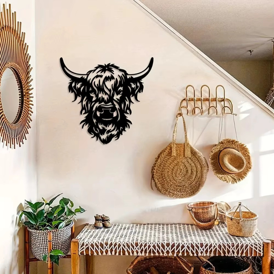 CIFBUY Schmiedeeiserner Kuhkopf aus Metall als Wandkunst in Schwarz, Rustikale Bauernhaus Dekoration für Haus und Garten - Bild 4