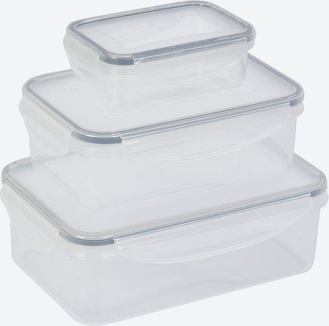 NKD Frischhaltedosen-Set, 3-teilig, transparent und weiß, aus Kunststoff, auslaufsicher mit Clip-Verschluss - Bild 1