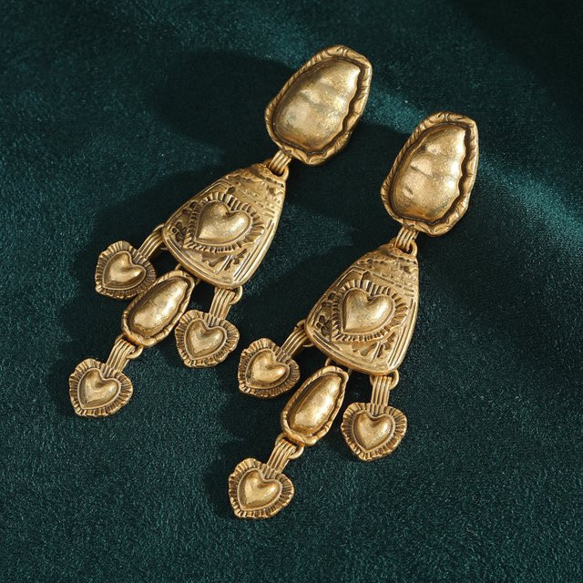 Icareu Ohrringe mit Herzanhänger, Gold, Messing, Damen, Vintage - Bild 1