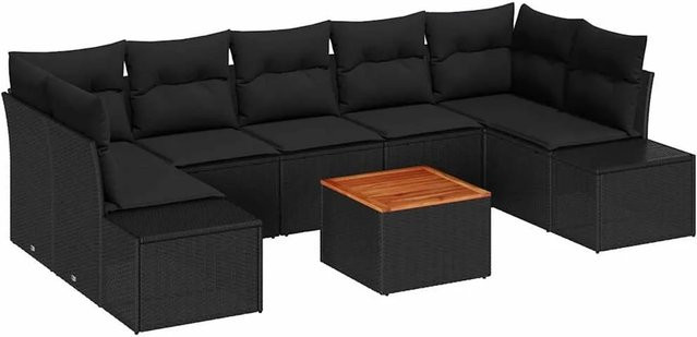 vidaXL Garten-Sofa-Set 8-teilig in Schwarz aus Polyrattan und Akazienholz - Bild 1