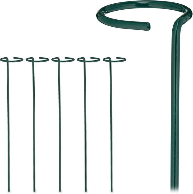 Relaxdays Pflanzstäbe 6er Set aus Stahl in Dunkelgrün mit Ring, Höhe: 40 cm, Durchmesser: 6 cm - Bild 1