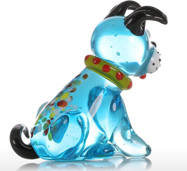 Tooarts Glasornament Blauer hockender Hund, mundgeblasene Tierfigur in Blau für deine Heimdekoration - Bild 1