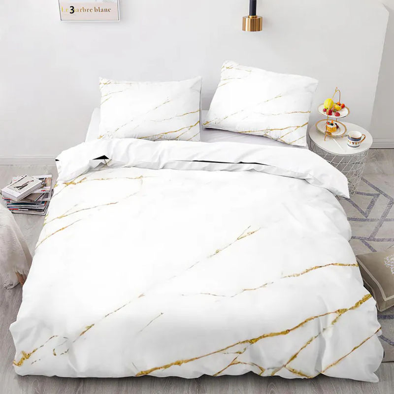 Bettwäsche-Set Binchi Outdoor Product mit abstraktem Marmormuster in Weiß und Gold, Material Polyester, B/H: 240 x 220 cm - Bild 2