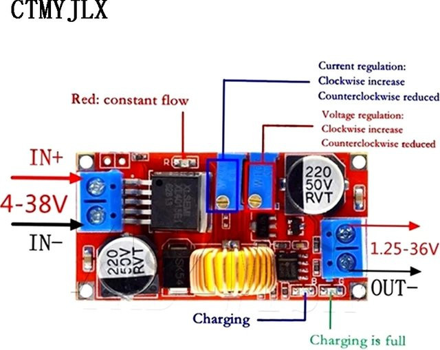 XL4015 DC-DC Step-Down-Buck Konverter Modul als Lithium-Batterie Ladegerät mit 5A und einstellbarem Ausgang 0,8-30V - Bild 1