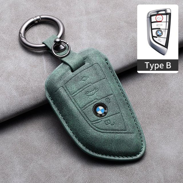 Wildleder Leder Schlüsselanhänger Hülle für BMW Schlüssel Fob in Grün - Bild 1