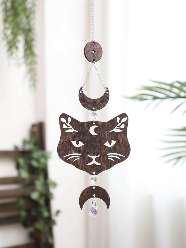Artilady Wandbehang aus Holz mit Katzen-Design und Mondphasen im Boho Mystic Stil - Bild 6