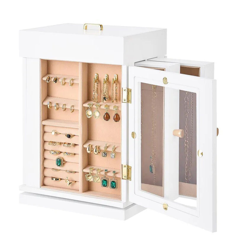 Schmuckorganizer Buying Solutions, MB als 360 Grad drehbare Schmuckschatulle in Weiß mit Halskettenhaken aus Holz und Leder - Bild 3