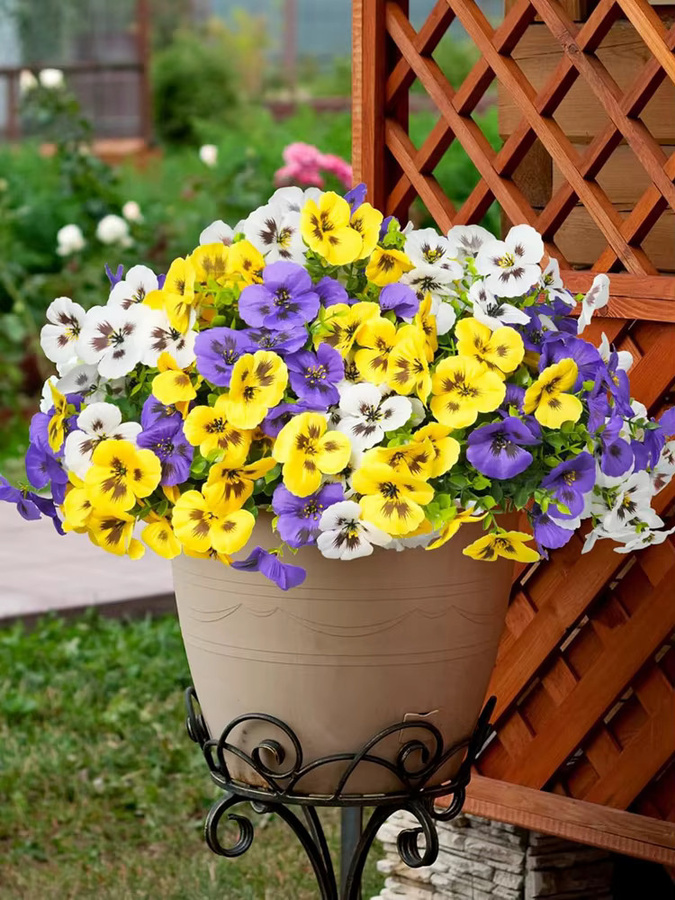 ZQCY Künstliche Seiden-Stiefmütterchen in Mehrfarbig und Weiß für Garten, Hochzeit und DIY-Dekoration - Bild 3