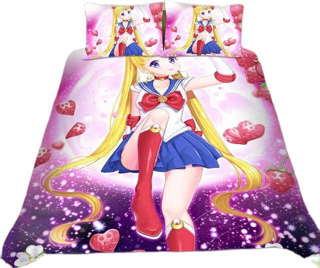 Sailor Moon Bettwäsche Set Rosa mit Bettbezug und Kissenbezügen aus Mikrofaser B/H: 135 x 200 cm - Bild 1