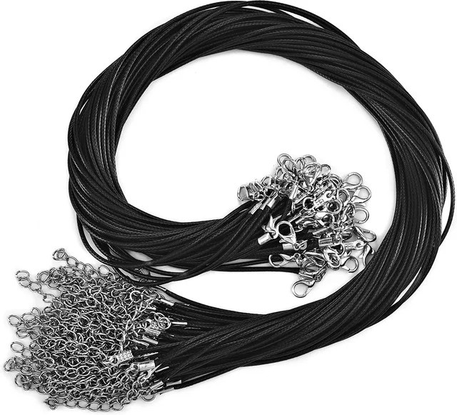 Schwarze geflochtene Kunstseil-Wachsschnur, Edelstahl, 45 mm, Unisex - Bild 1
