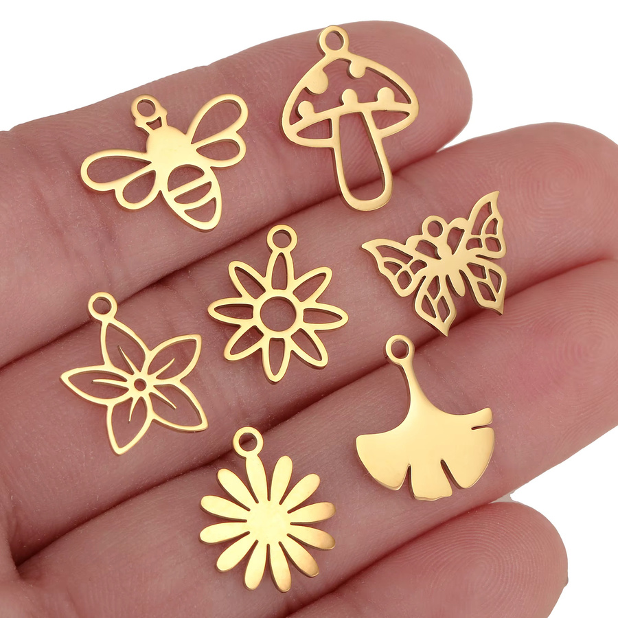 DOOYIO Anhänger, Edelstahl, Gold, Bienen, Kleeblatt, Blumen, Unisex - Bild 4