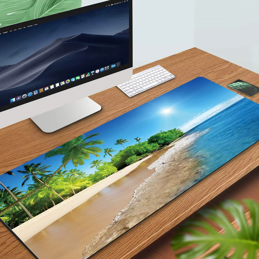 Beach View XL Gaming-Mauspad in Multicolour mit rutschfester Unterseite und genähten Kanten für Laptop, Tastatur und Maus - Bild 3