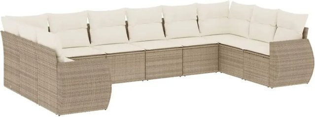 vidaXL 10-tlg. Garten-Sofagarnitur aus Poly-Rattan in Beige mit Sitzkissen und Stauraum - Bild 1