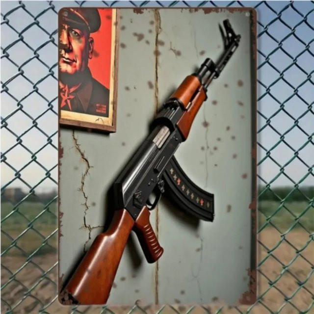 True Man's Toys Militär-Metallschild Retro AK47 Wandkunst-Dekor, B: 20,3 cm, H: 30,5 cm - Bild 1