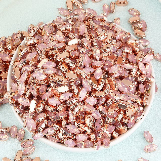 RESEN Navette-Strass, Rosa Opal, Roségold-Fassung, 5x10mm - Bild 1