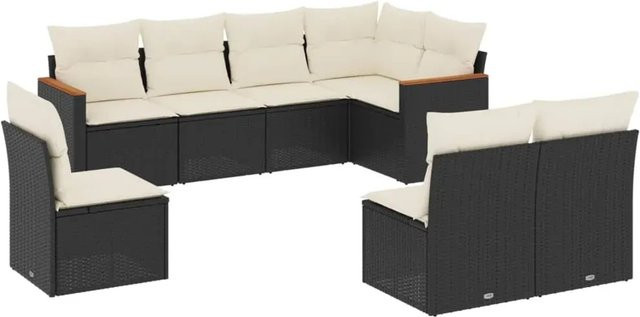 vidaXL 8-teilige Garten-Sofagarnitur aus Poly-Rattan in Schwarz mit cremeweißen Kissen und Stauraum - Bild 1