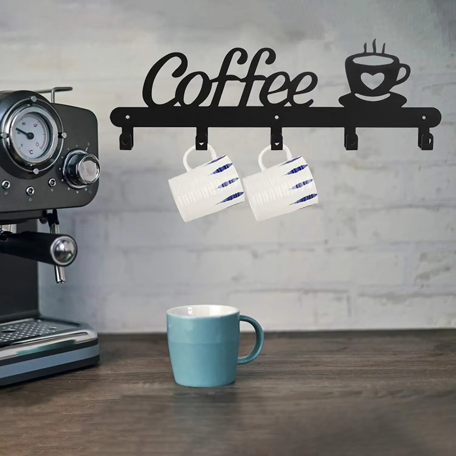 CIFBUY Wandmontierter Kaffeetassenhalter aus Metall in Schwarz - Bild 2