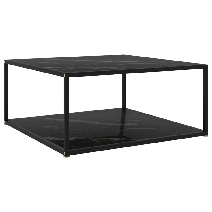 vidaXL Couchtisch in Schwarz mit Marmor-Optik aus Hartglas und pulverbeschichtetem Stahl, B/T/H: 80 x 80 x 35 cm - Bild 2