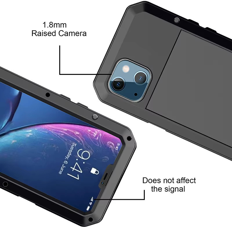 Wasserdichte Metallhülle mit Gorilla-Glasabdeckung für iPhone 11 bis iPhone 17 Air von Foohly in Schwarz mit IP54 Schutz - Bild 6