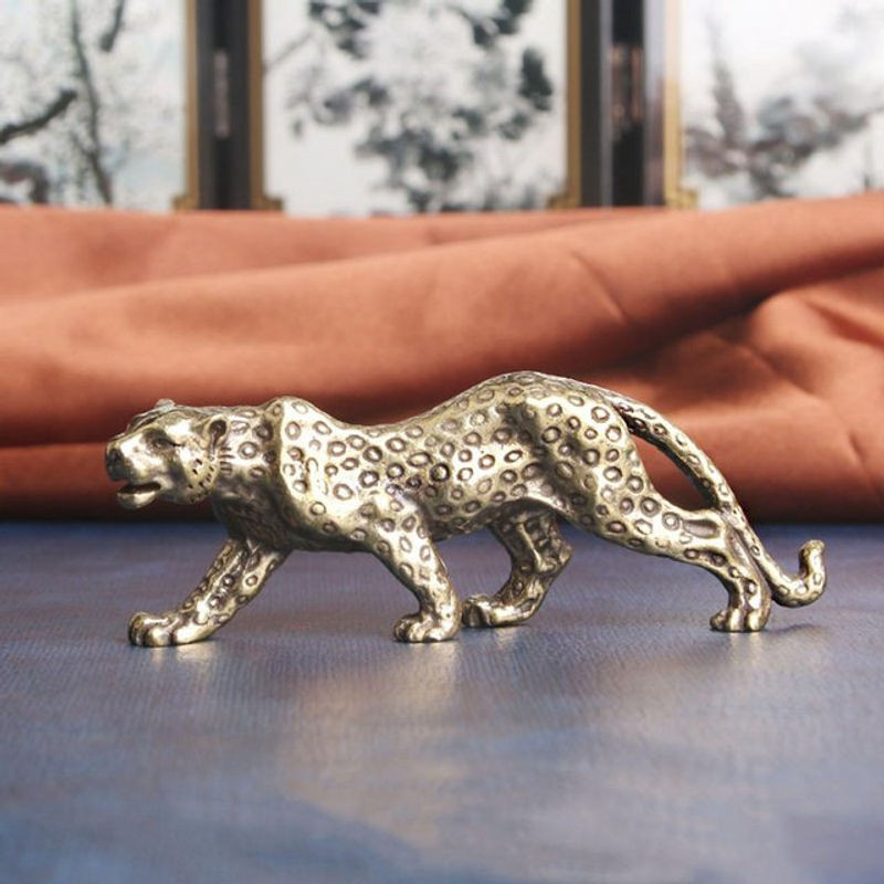 Kesoto Leopard Statue Panther Figur aus Kupfer und Gold in Metalloptik als handgefertigtes Sammlerstück für deine Tischdekoration - Bild 1
