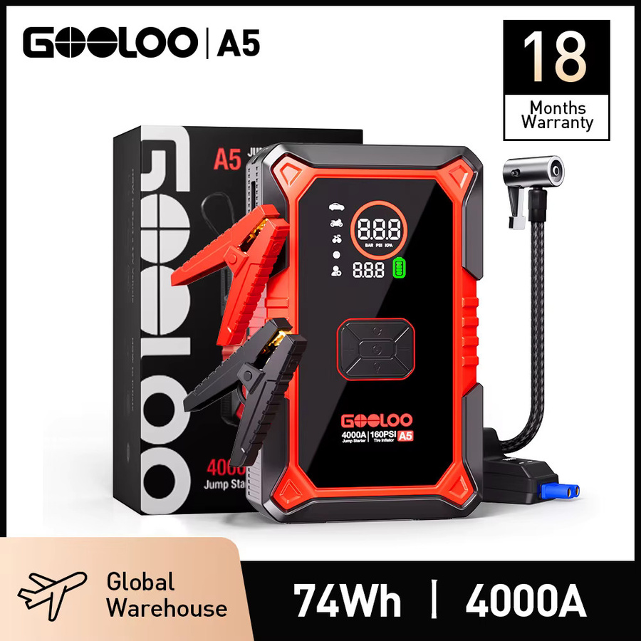 GOOLOO A5 Tragbare Auto-Starthilfe-Powerbank mit 160PSI Luftpumpe und 4000A Batterie-Booster für 12V Fahrzeuge in Schwarz - Bild 2