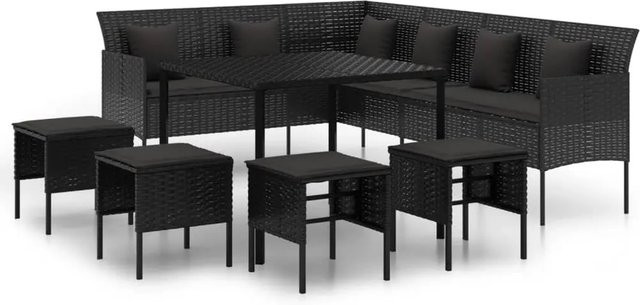 vidaXL 6-teilige Garten-Essgruppe aus Poly-Rattan mit Kissen in Schwarz - Bild 1