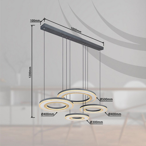 GLOBO LIGHTING LED-Pendelleuchte Blasius Ring in Schwarz, höhenverstellbar und dimmbar, B/T/H: 50 x 100 x 120 cm - Bild 3