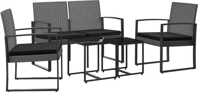 vidaXL 5-tlg Garten-Essgruppe aus PP-Rattan mit Kissen in Anthrazit und Schwarz mit Glastisch - Bild 1
