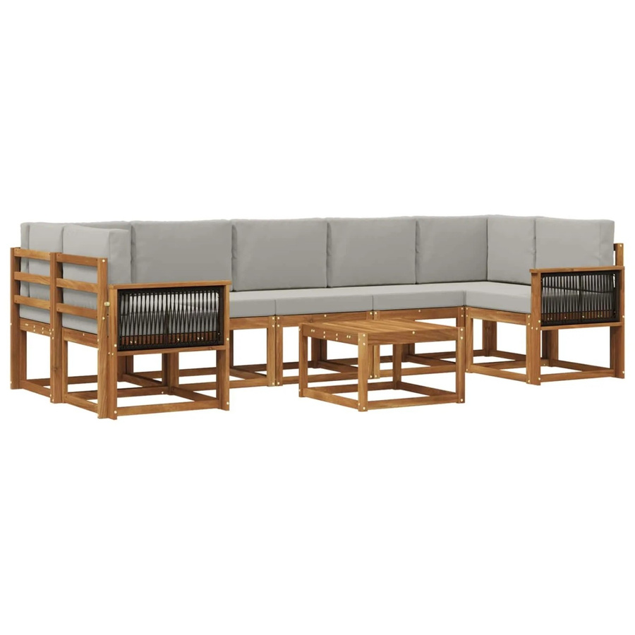 vidaXL Outdoor-Sofagarnitur L-Form aus Akazienholz mit 6 Kissen in Natur und Hellgrau - Bild 2