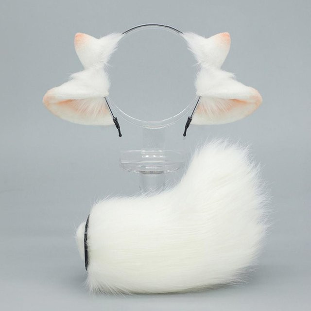 YIRAN Schaf Ohren Haarband und Schwanz, 2-teiliges Set, Plüsch, Weiß - Bild 1
