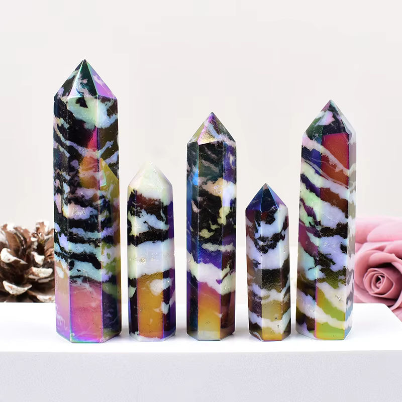 RYCRYSTAL Aura Zebra-Stein Obelisk Sechseckiger Kristallturm mehrfarbig - Bild 5