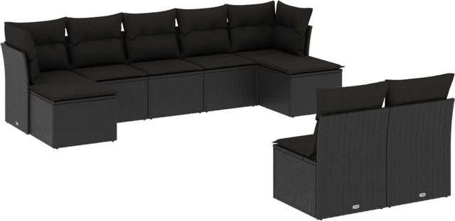 vidaXL 9-tlg Garten-Sofagarnitur aus Poly-Rattan in Schwarz mit Sitzkissen und Stauraum - Bild 1