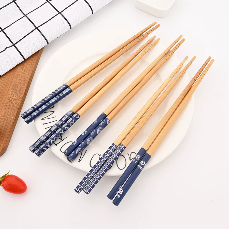 Uniturcky Bambus-Essstäbchen-Set in Blau, handgefertigte Naturholz-Essstäbchen mit rutschfestem Griff im japanischen Stil - Bild 2