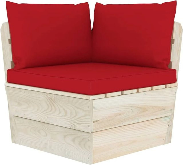 vidaXL Garten-Paletten-Ecksofa aus imprägniertem Fichtenholz mit Kissen in Rot - Bild 1